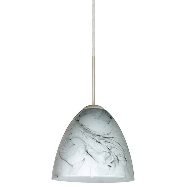 Besa Lighting Vila Cord Pendant, Marble Grigio, Satin Nickel Finish, 1x9W LED 1JT-4470MG-LED-SN - main